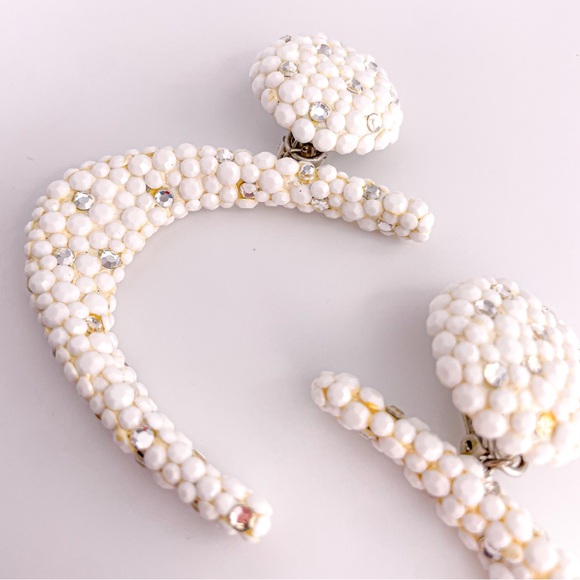 Rare Vintage Couture James Arpad Rhinestone Clipon White Abstract Large Earrings - Picture 12 of 16